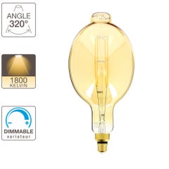 Ampoule filament LED compatible variateur, diam 118 x H 395mm, E27 800Lm 1800K 4