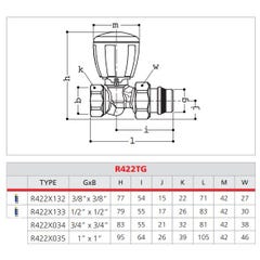Robinet de radiateur thermostatisable R422TG droit 3/8'' - GIACOMINI - R422X132 1
