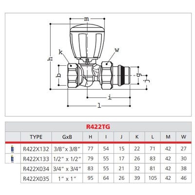 Robinet de radiateur thermostatisable R422TG droit 3/8'' - GIACOMINI - R422X132