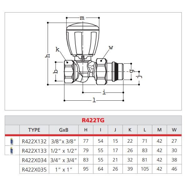 Robinet de radiateur thermostatisable R422TG droit 1/2'' - GIACOMINI - R422X133 1