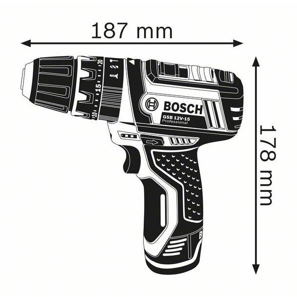 Bosch - Perceuse-visseuse à percussion 12 V Li-Ion Diam 19 mm sans batterie ni chargeur - GSB 12V-15 Professional Bosch Professional 1