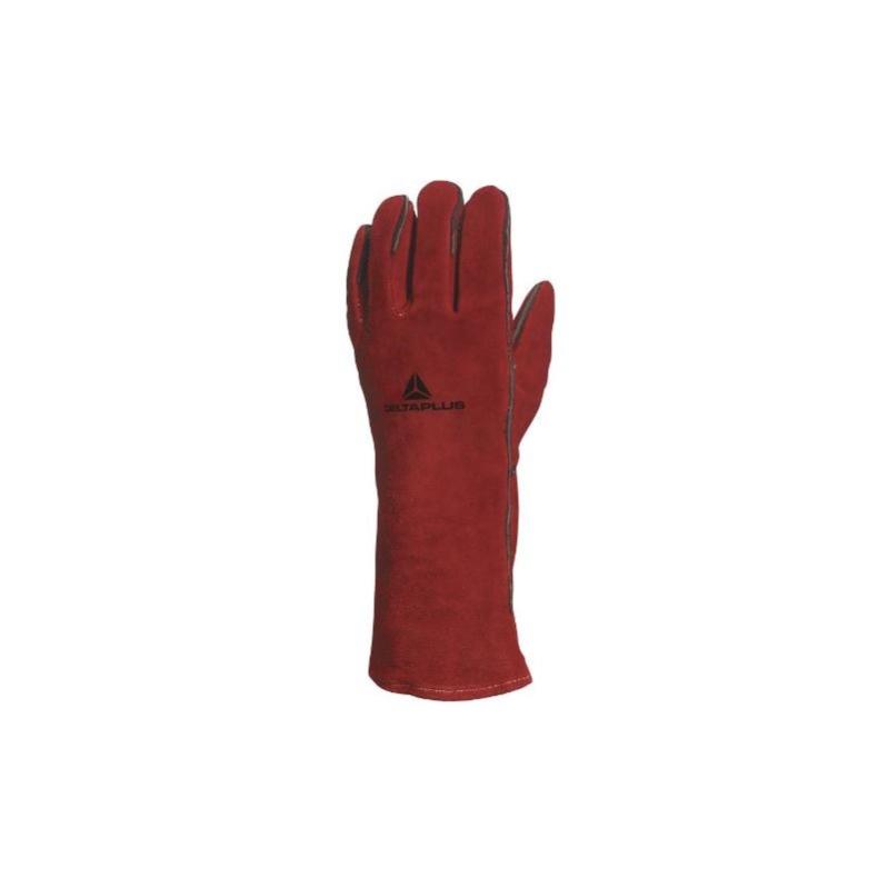 Paire de gants spécial soudeur - Pour risque mécanique, chaleur et feu - Taille 10 - Croute de cuir - Rouge