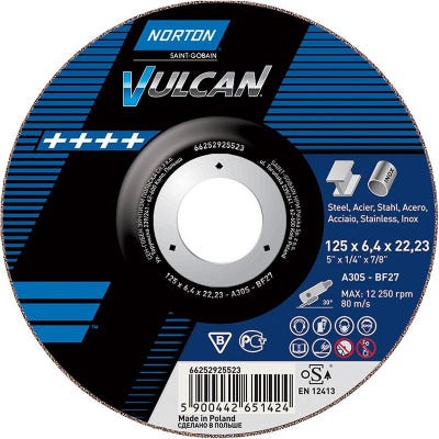 Meule Vulcan acier/Inox coudé 125x64