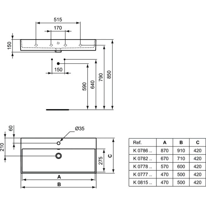 Ideal Standard - Lavabo à poser ou fixer 50x42cm percé 1 trou en grès fin - STRADA Ideal standard 5