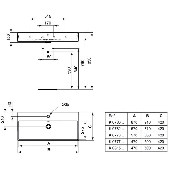 Ideal Standard - Lavabo à poser ou fixer 60x42cm en grès fin percé 1 trou - STRADA Ideal standard 1