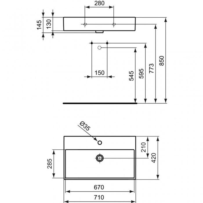 Ideal Standard - Lavabo à poser ou fixer 71x42cm en grès fin percé 1 trou - STRADA Ideal standard 6