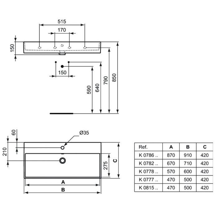 Ideal Standard - Lavabo à poser ou fixer 71x42cm en grès fin percé 1 trou - STRADA Ideal standard 1