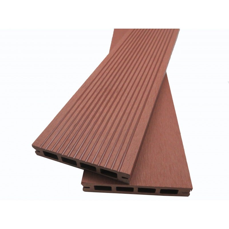 Lame terrasse bois composite alvéolaire - Brun Rouge, L : 220 cm, l : 12 cm, E : 19 mm 0