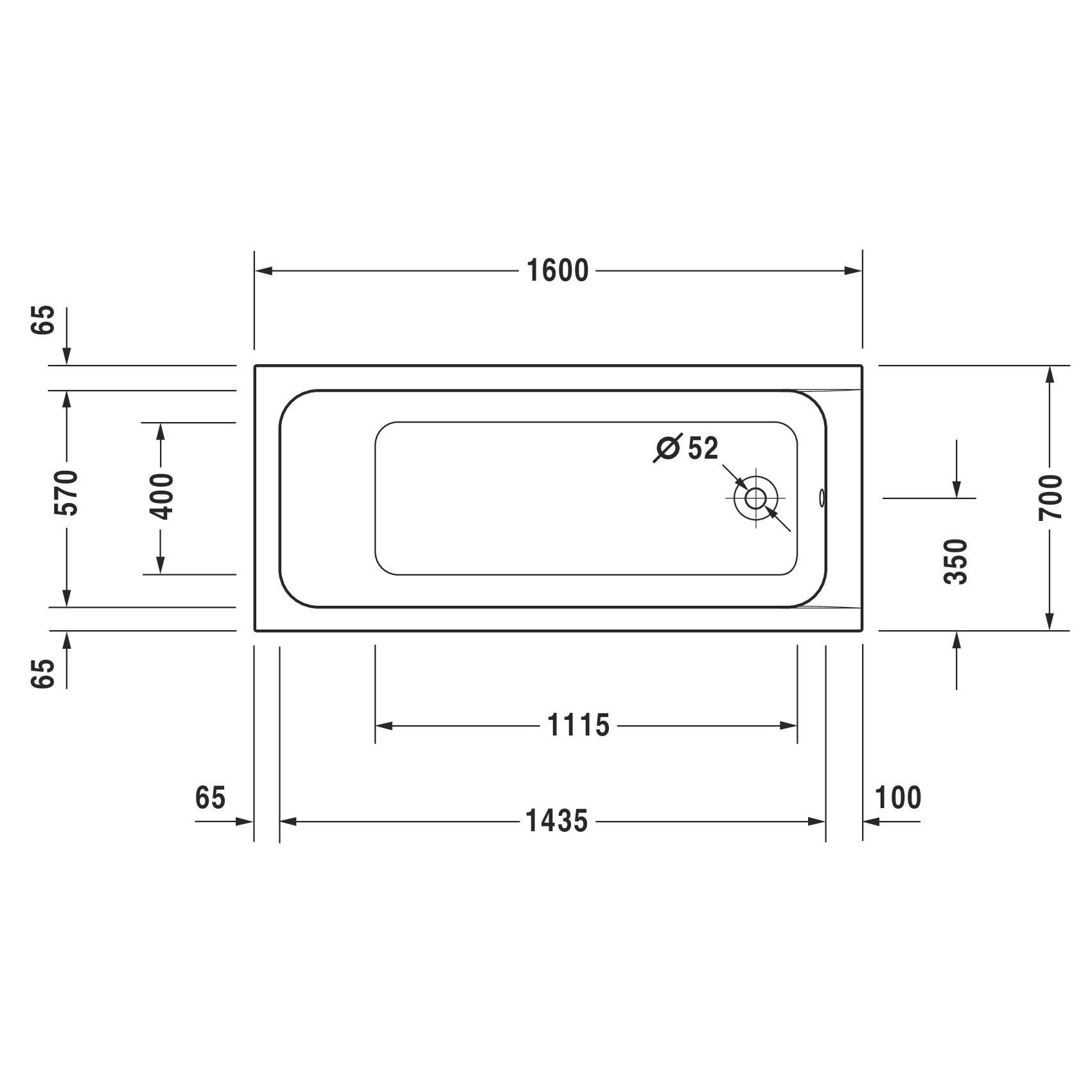 Duravit D-Code baignoire rectangulaire 1600 x 700 mm - Acrylique blanc 2
