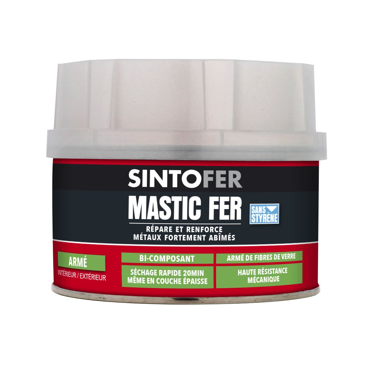 Mastic armé fer SINTOFER sans styrène boite 550g+20g - SINTO - 30901