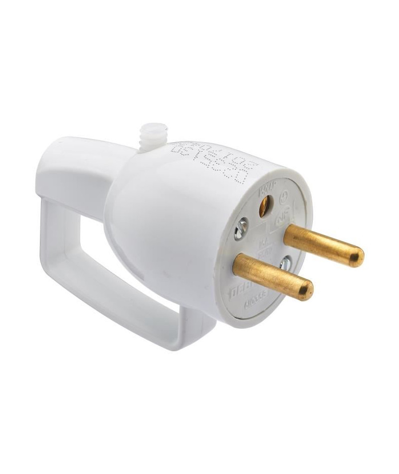 DEBFLEX Fiche mâle 2P+T 16 A sortie droite a coiffe avec anneau blanc