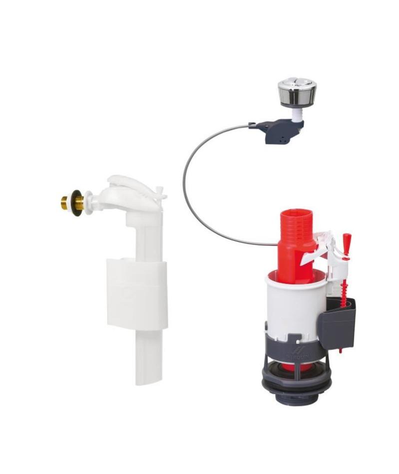 WIRQUIN Mécanisme de WC MW² - Economiseur d'eau a câble double boutons-poussoirs + Robinet flotteur latéral F90