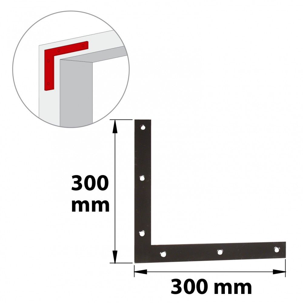 Equerre découpée acier prépeint, H.300 x L.300 x P.4 mm