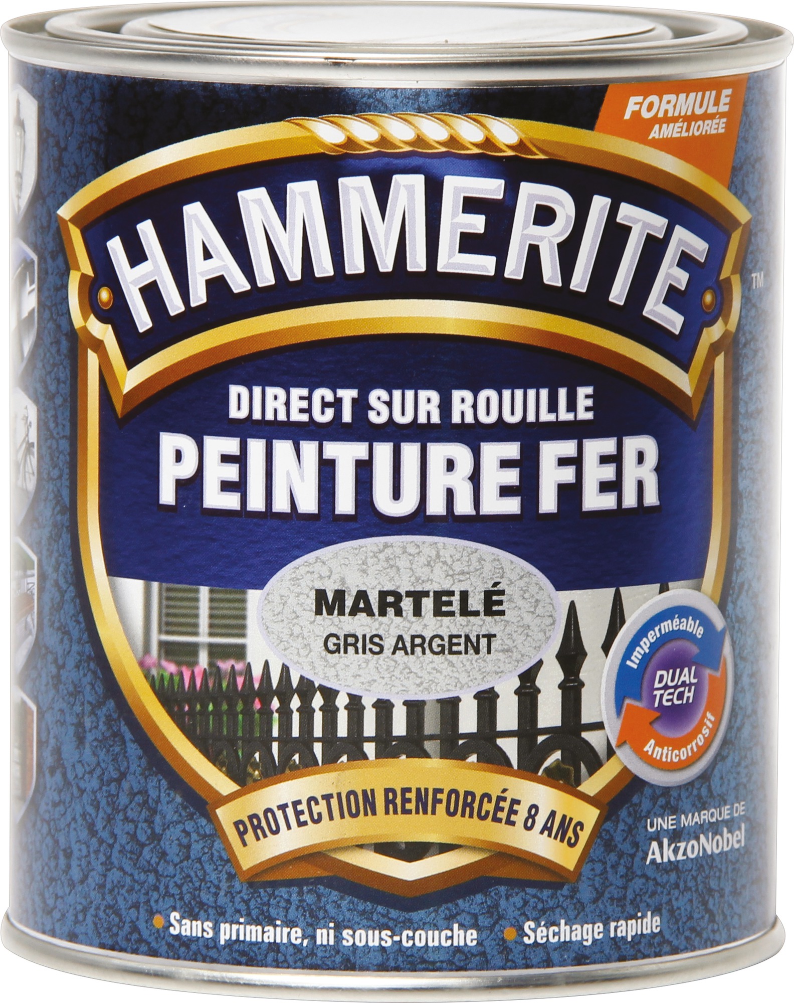 Peinture martelée Hammerite - Boîte 750 ml - Gris argent