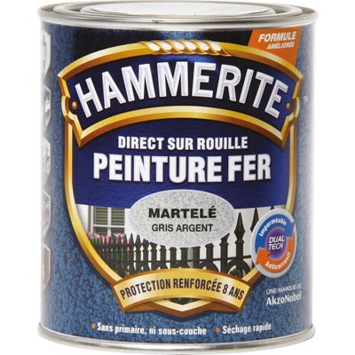 Peinture martelée Hammerite - Boîte 750 ml - Gris argent