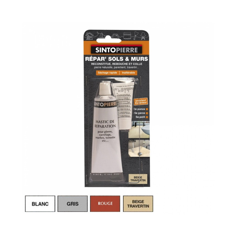 Mastic + durcisseur Répar' Sols et Murs - Tube de 100g - SintoPierre - Teinte: Blanc
