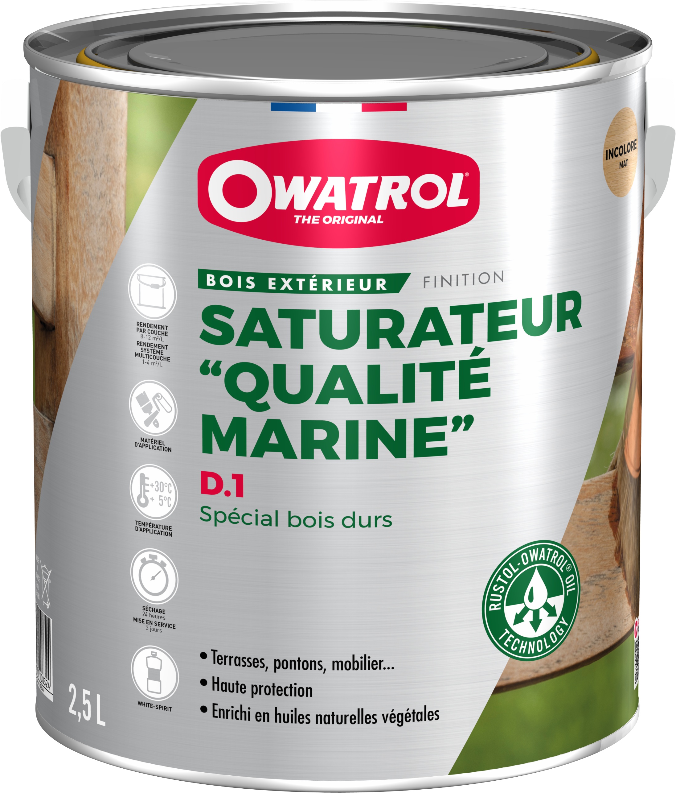 Saturateur incolore pour bois exotique - Finition mate Owatrol D1 QUALITE MARINE Incolore 1 litre