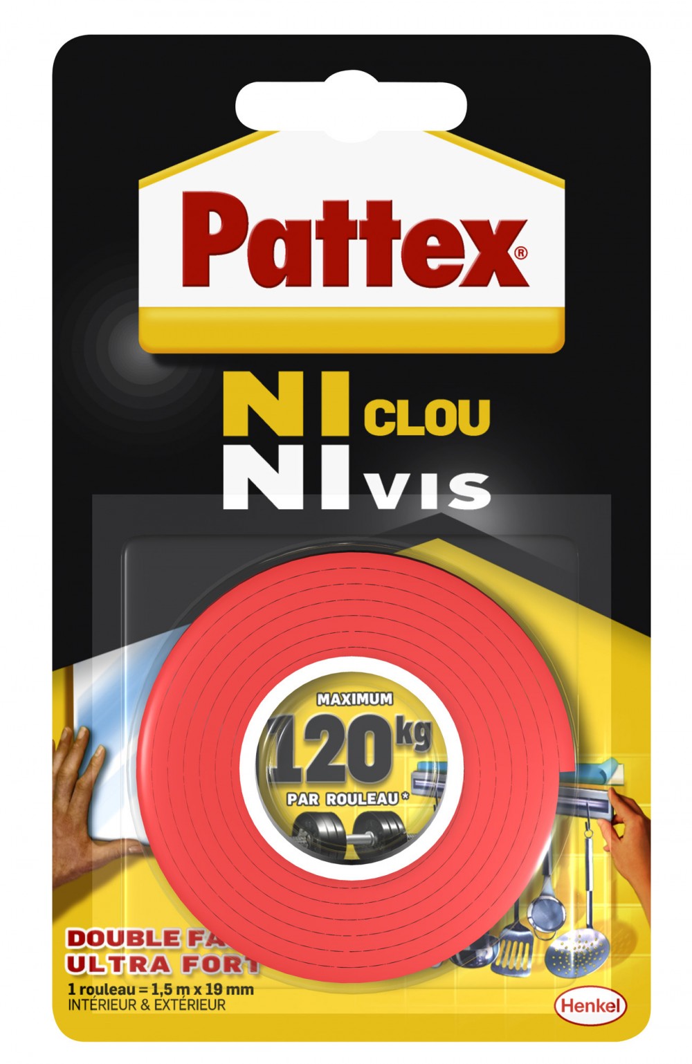 Adhésif, Double face nis clous ni vis, surfaces lisses, blanc PATTEX L.1.5 m x l