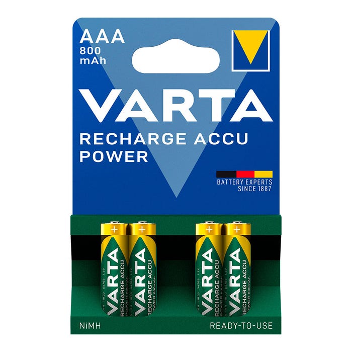 4 Piles LR03 VARTA AAA Accu Power Rechargeables 800mAh 4