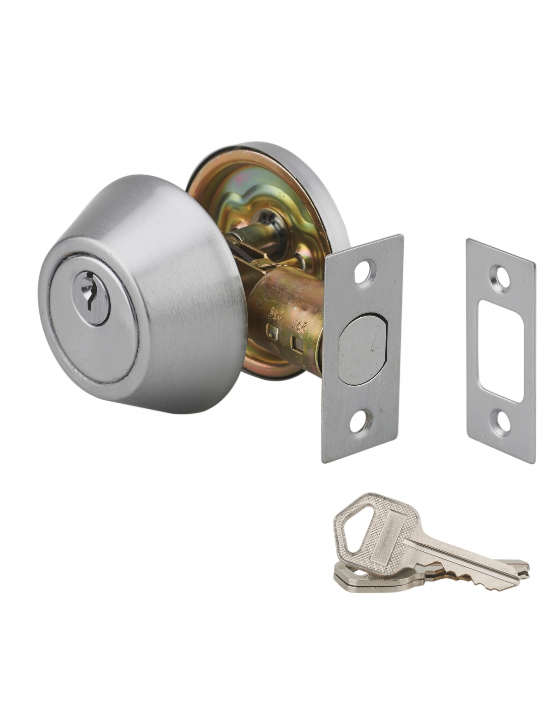 THIRARD - Serrure horizontale tubulaire en applique à bouton pour porte d'entrée, axe réglable, chromé, 3 clés