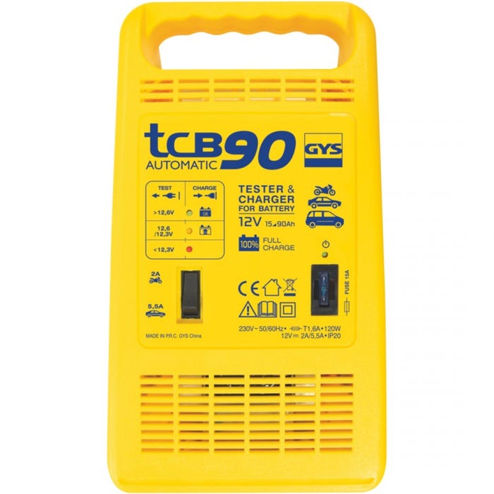 Chargeur de batterie automatique 12V avec testeur de batterie TCB 90 automatic Gys 3