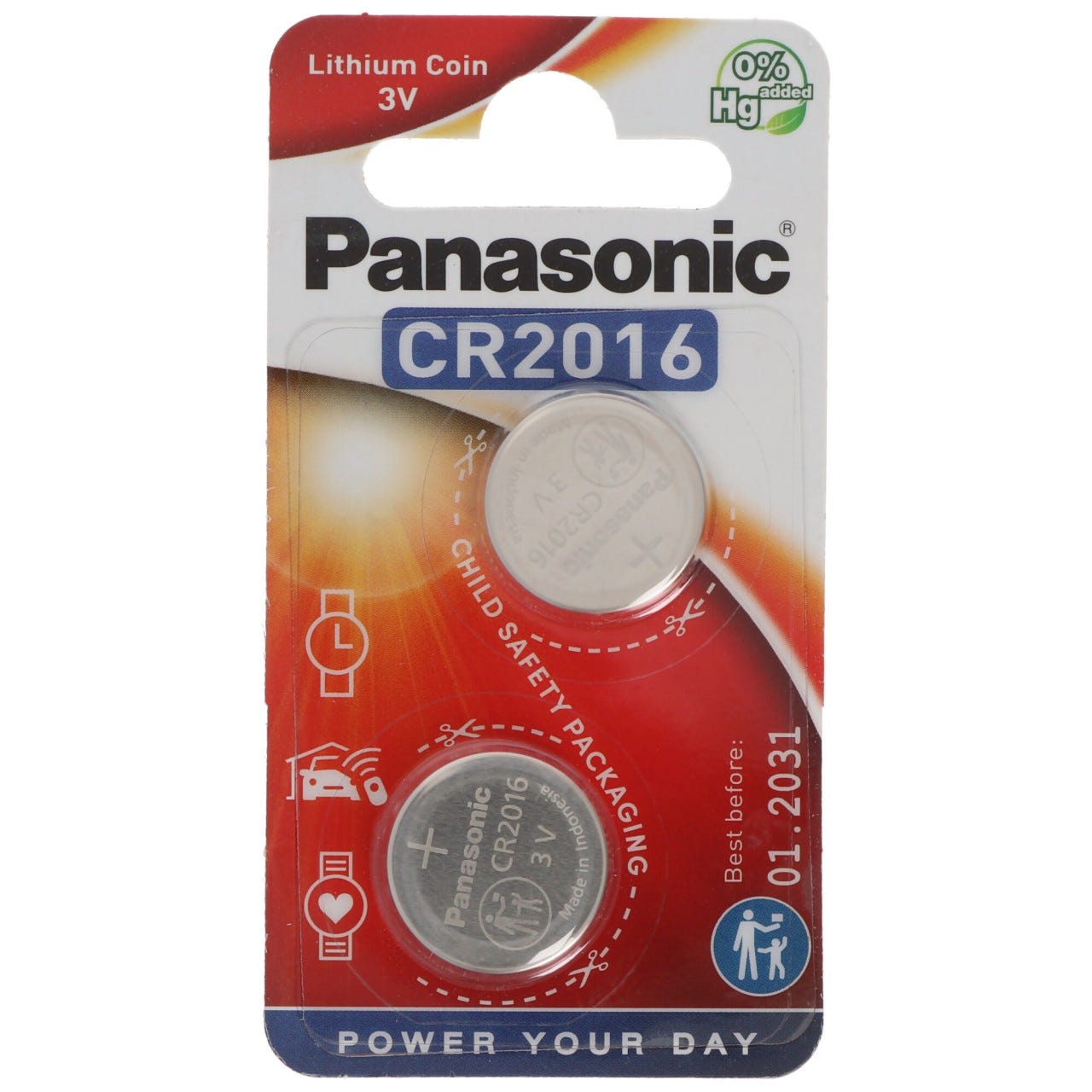 PANASONIC Blister de 2 Piles Bouton CR2016 Lithium 3 V 2