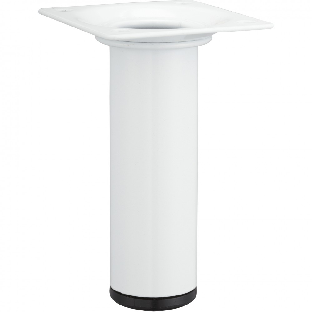 Pied de meuble cylindrique fixe acier époxy blanc, 10 cm