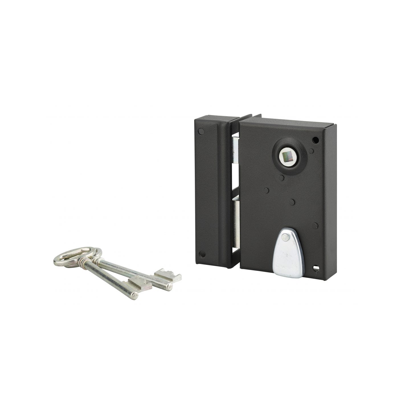 THIRARD - Serrure verticale en applique à clé à fouillot pour portail, gauche, axe 40mm, 70x110mm, noir, 2 clés 0