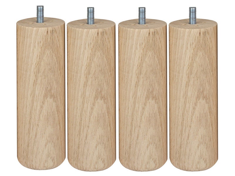Lot De 4 Pieds De Meuble Cylindrique 15Cm - Hêtre Brut Blanc/Beige
