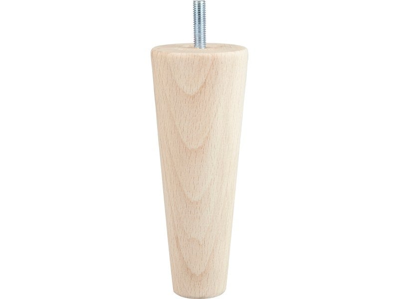 Lot de 4 pieds de meuble conique fixes hêtre brut blanc/beige, 15cm