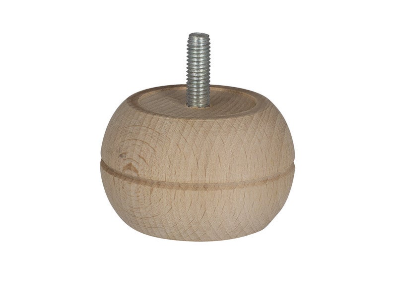 Pied De Meuble Boule Fixe Hêtre Brut Blanc/Beige, 4 Cm