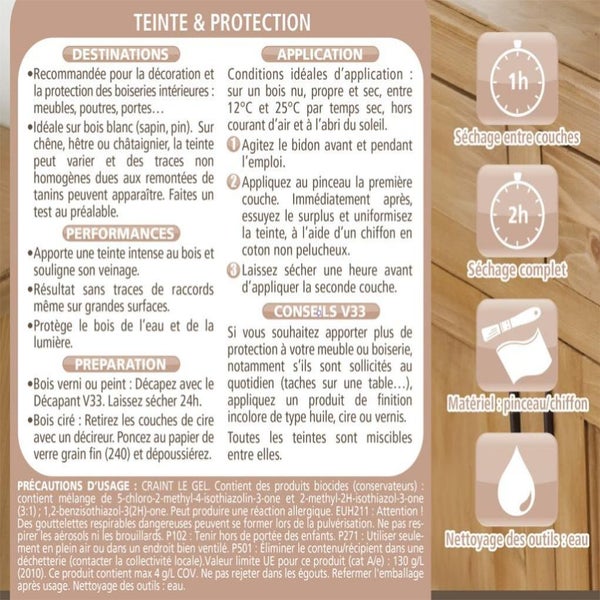 teinte bois TEINTE & PROTECTION - pour meubles et boiseries - 0,5 L - chêne  foncé