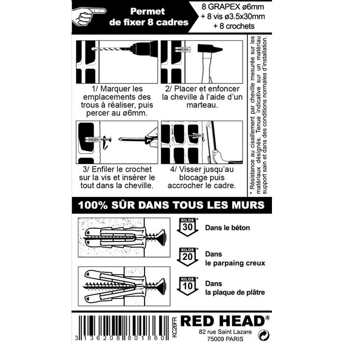 kit chevilles à expansion cadre, miroir et tableau RED HEAD, Diam.6 x L.25 mm 1