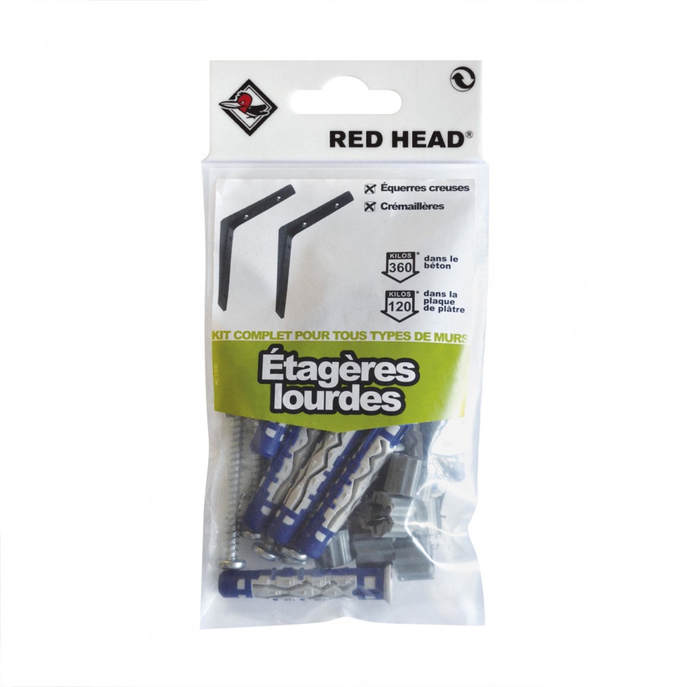 kit chevilles à verrouillage de forme etagère lourde RED HEAD, Diam.8 x L.50 mm