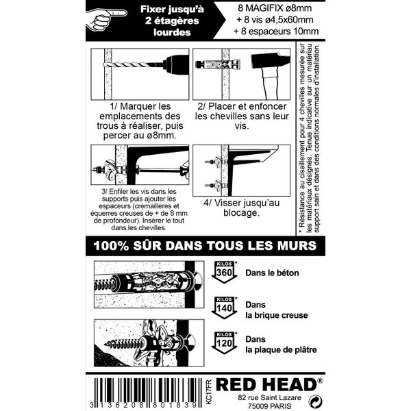 kit chevilles à verrouillage de forme etagère lourde RED HEAD, Diam.8 x L.50 mm 1