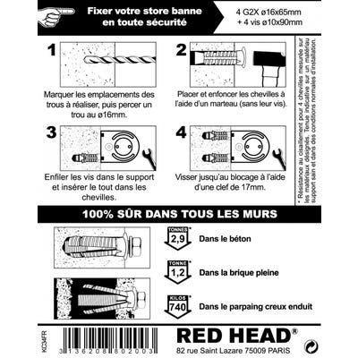 kit chevilles à expansion store de terrasse RED HEAD, Diam.16 x L.65 mm 1