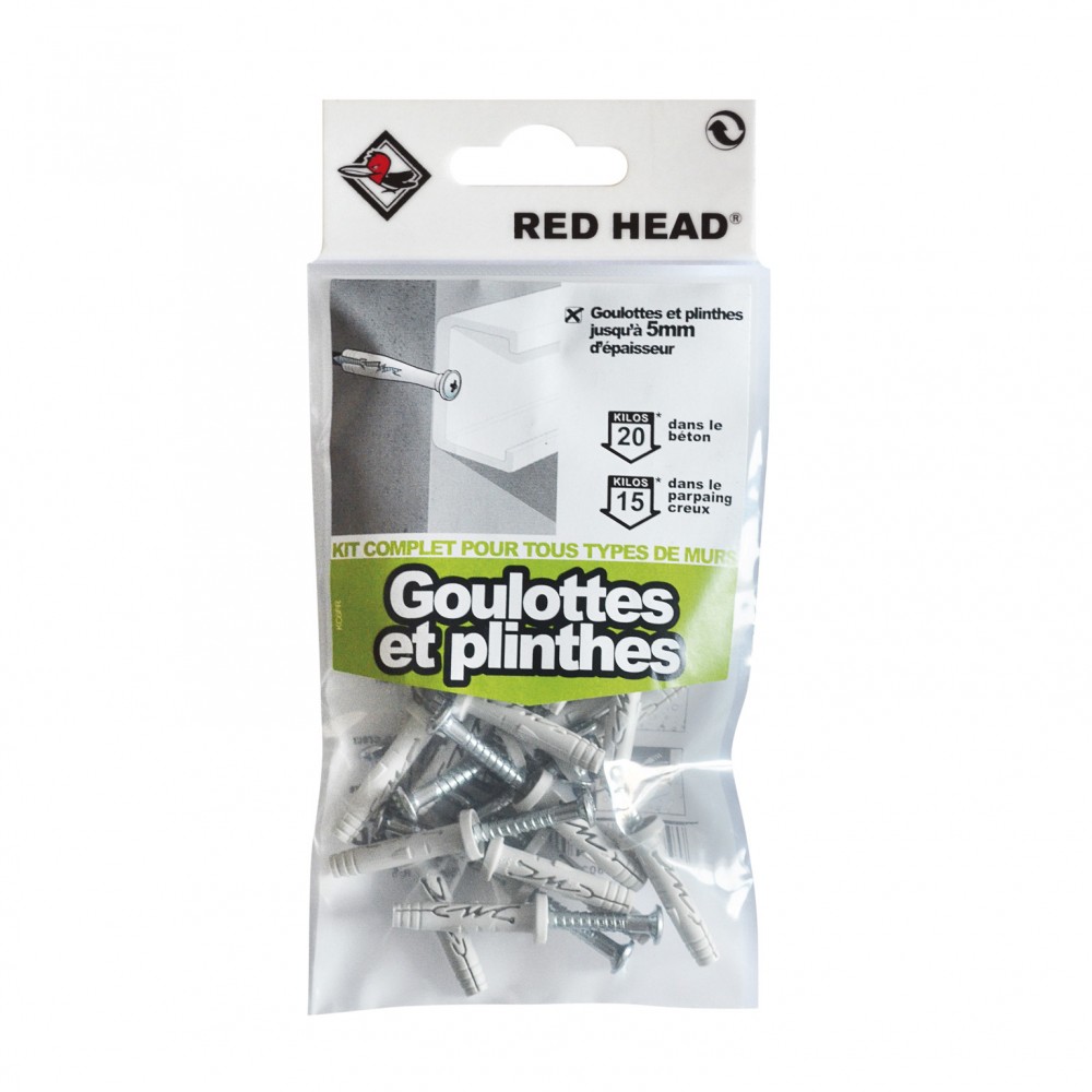 kit chevilles à expansion goulotte et plinthe RED HEAD, Diam.5 x L.25 mm