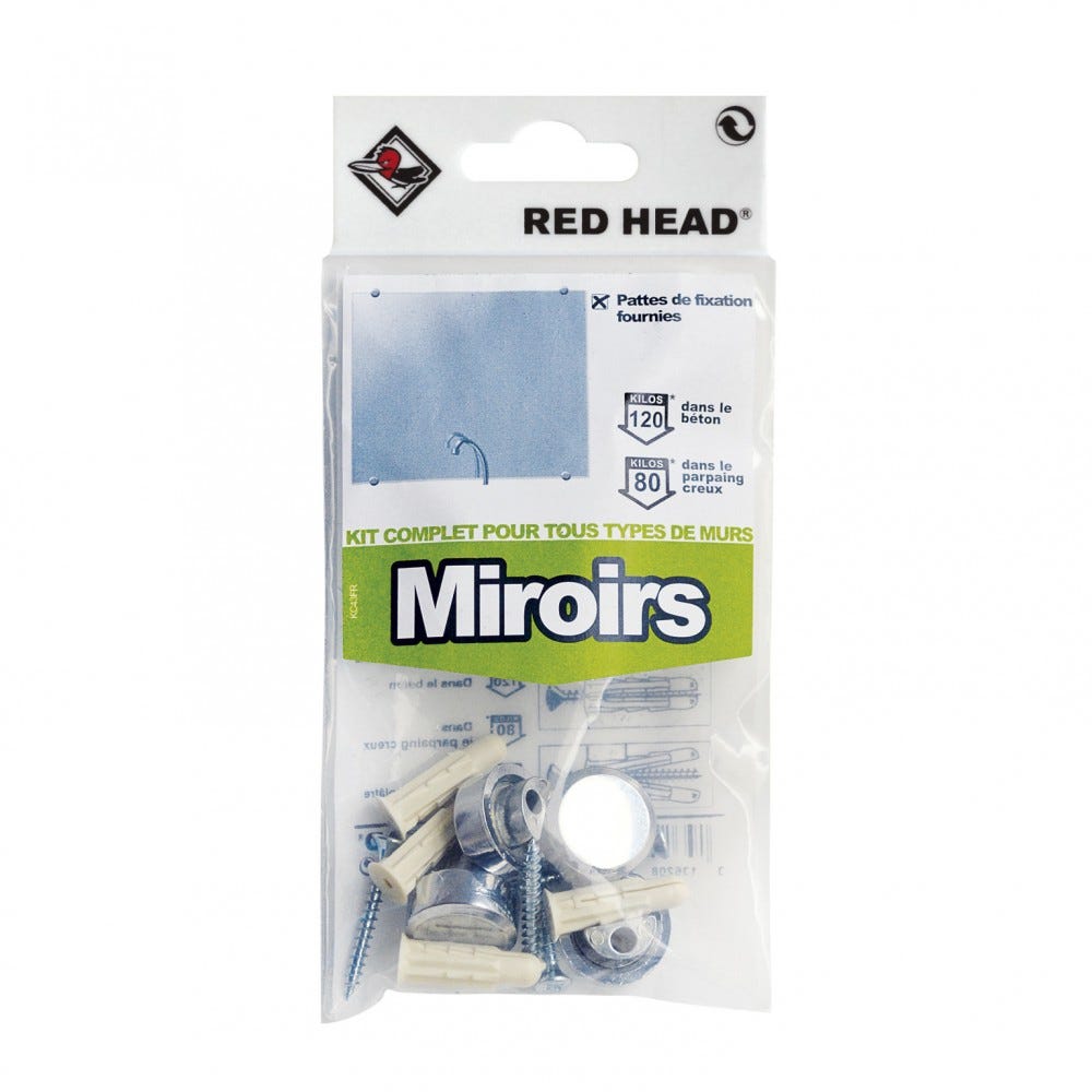 Kit complet de montage tous supports pour miroir chromé Red Head - 4 pièces 2