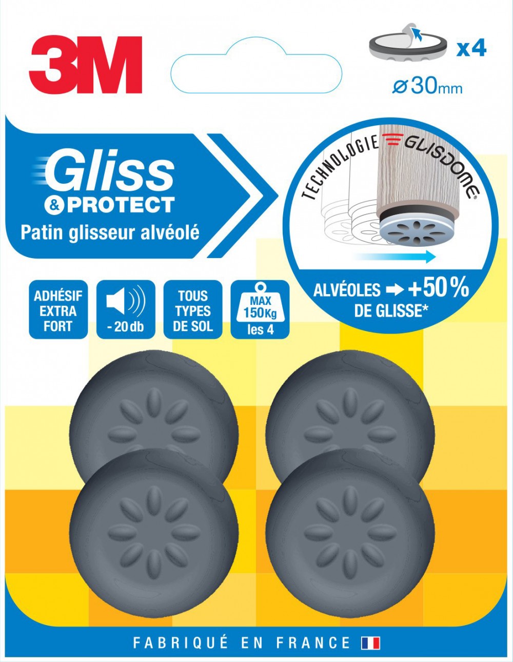 Lot de 4 patins en plastique 3M