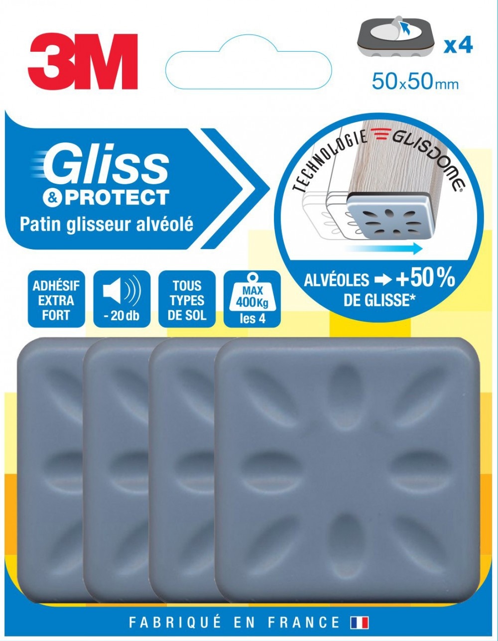 Lot de 4 patins en plastique 3M