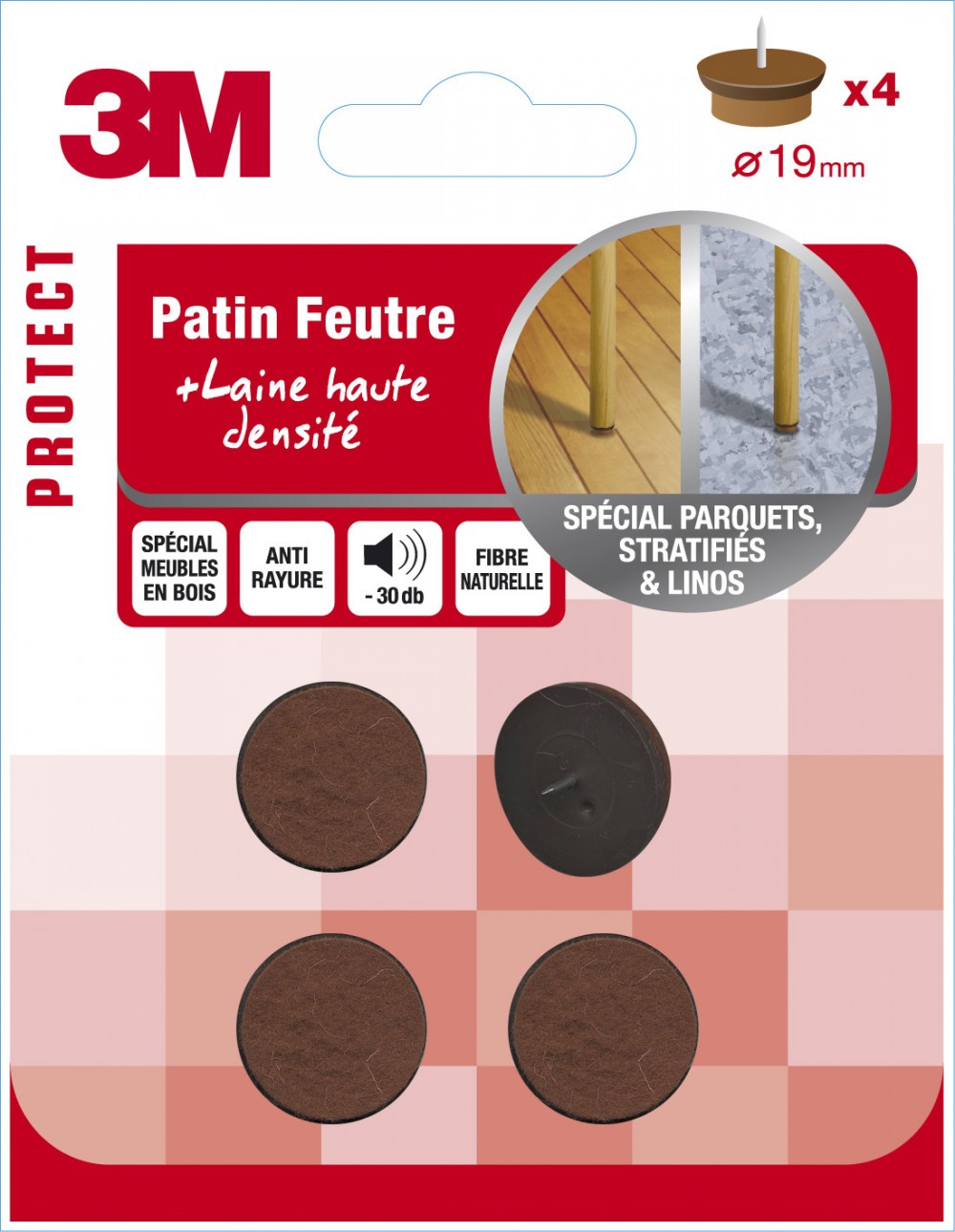 Lot de 4 patins en feutre 3M