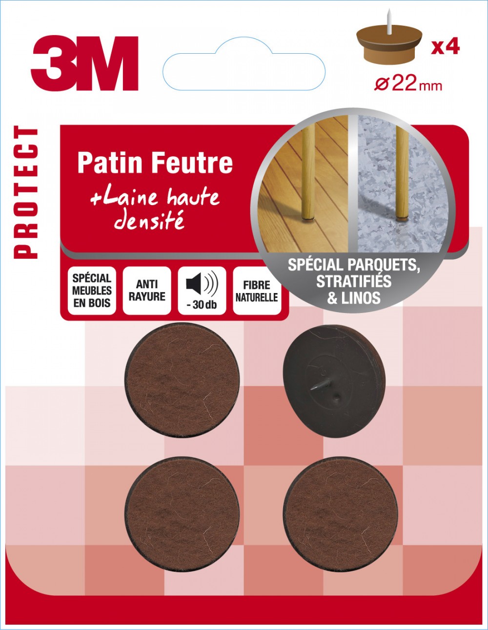 Lot de 4 patins en feutre 3M