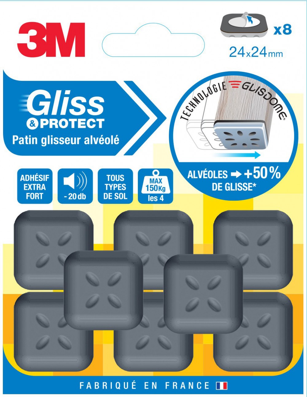 Lot de 8 patins en plastique 3M