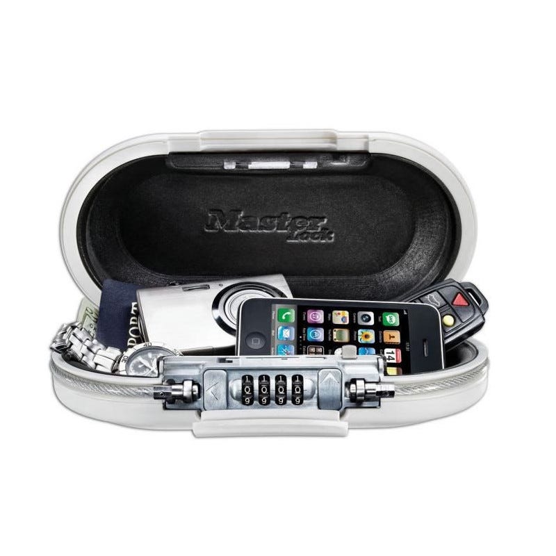 MASTER LOCK Mini-coffre de rangement portable pour voyage avec cable de securite - Blanc 0
