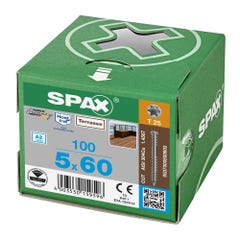 Vis terrasse - SPAX - Autoperceuse - Spécial caillebotis - Tête cylindrique - Inox A2 - 5 x 60/27,50 mm - Boîte de 100 5