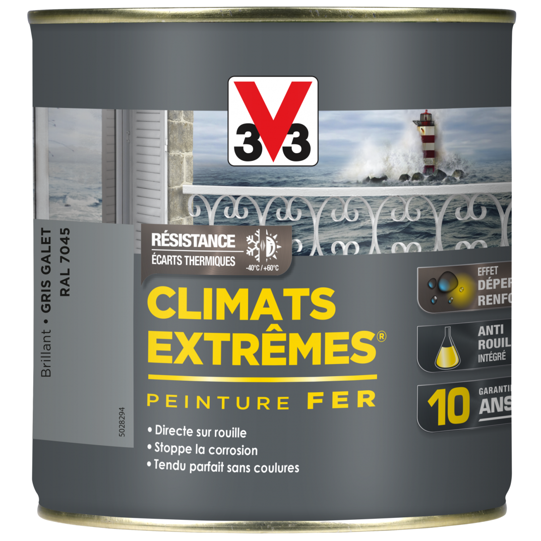 Peinture fer extérieur Climats extrêmes® V33 gris galet brillant 0.5 l 3