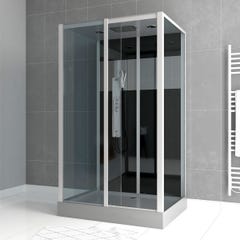 Cabine de douche 115x90x225 cm - Fonds noirs avec bandeau miroir et Profilés Gris - COSMOS 0