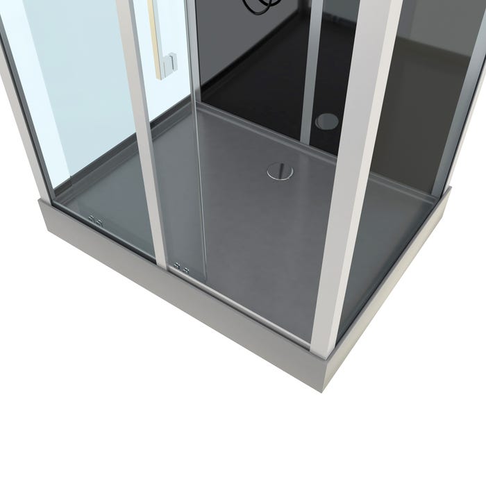 Cabine de douche 115x90x225 cm - Fonds noirs avec bandeau miroir et Profilés Gris - COSMOS 2