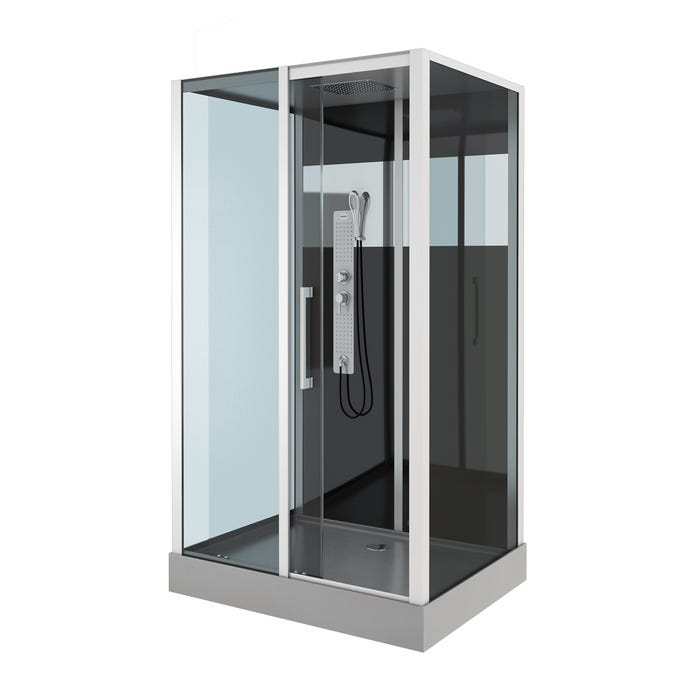 Cabine de douche 115x90x225 cm - Fonds noirs avec bandeau miroir et Profilés Gris - COSMOS 4