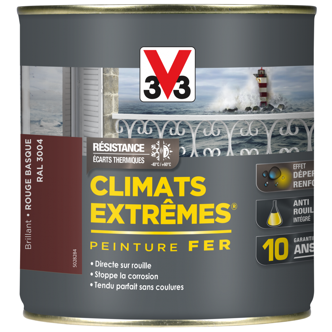 Peinture fer extérieur Climats extrêmes® V33 rouge basque brillant 0.5 l 3